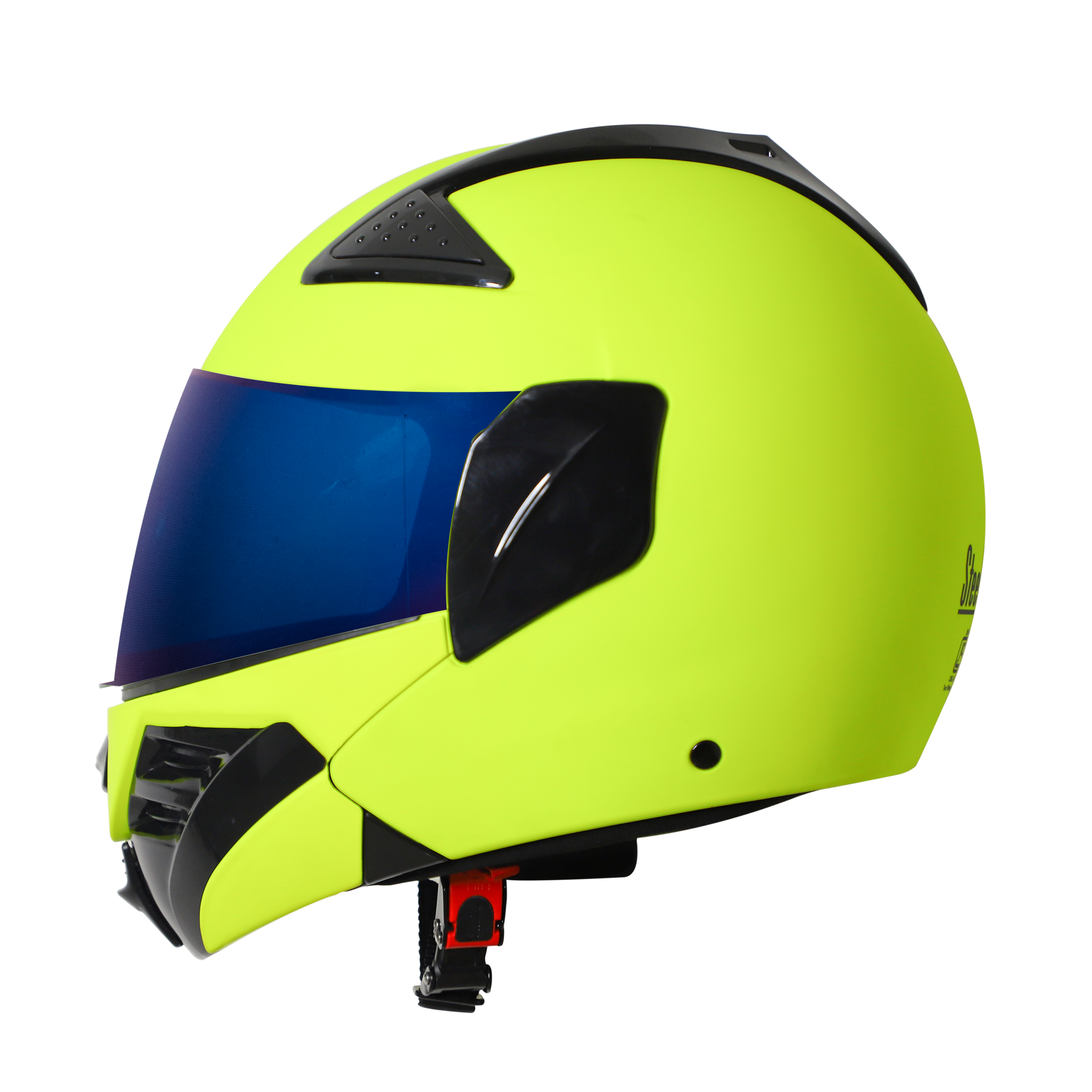 Steelbird SB-34 ISI Certified Flip-Up Helmet For Men And Women (Glossy Fluo Neon With Chrome Blue Visor)